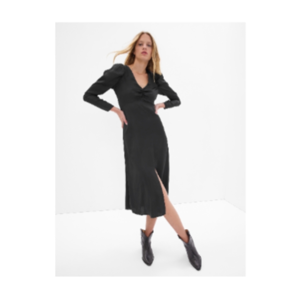Gap Puff Sleeve Satin Midi Dress